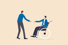 Diversity And Inclusive In Workplace, Job And Career Opportunity For Disability People Concept, HR Officer Offering Job For New Disabled Candidate On The Wheelchair To Be Permanent Employee.