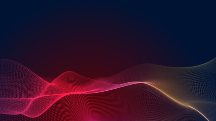 Dot red purple wave line light gradient dark background. Abstract  technology big data digital background. 3d rendering.