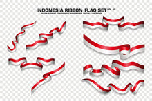 Indonesia Ribbon Flags Set, Element Design, 3D Style. Vector Illustration