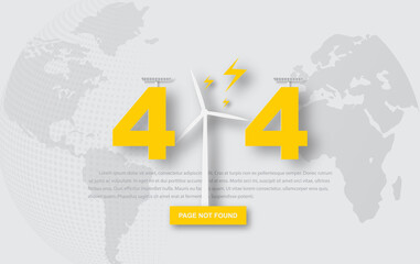 Wall Mural - page not found 404 design. 404 error page wind turbine failure, no electricity generation and paper 
