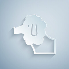 Sticker - Paper cut French poodle dog icon isolated on grey background. Paper art style. Vector