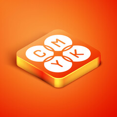 Wall Mural - Isometric CMYK color mixing icon isolated on orange background. Vector