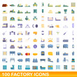 © nsit0108 - 100 factory icons set. Cartoon illustration of 100 factory icons vector set isolated on white background