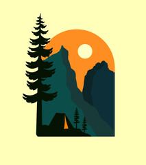 camping in torres del paine national park patagonia in chile with silhouette illustration style