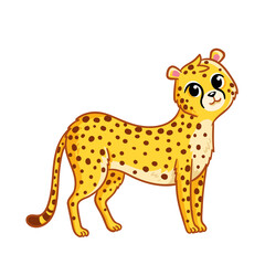 Wall Mural - Cute cheetah stands on a white background. Vector illustration in cartoon style