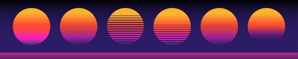 retro sun 80s neon sunset vintage design dark background vector illustration abstract cyberpunk sun 
