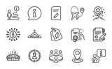 Fototapeta Natura - Business icons set. Included icon as Info, Headhunting, Loyalty points signs. Bio tags, Cloakroom, Arena stadium symbols. Location, Copywriting, Airplane. Certificate, Meeting line icons. Vector