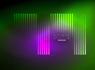 Wall Mural - Bright neon color techno abstract background, shiny glowing neon lines in the dark background