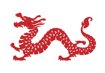 Wall Mural - Red Chinese Zodiac Animals Papercutting - china dragon vector design