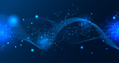Abstract futuristic. The technology of molecules with polygonal shapes on a dark blue background. Illustration of Vector design digital technology concept.	
