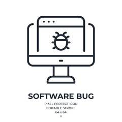 Software bug concept editable stroke outline icon isolated on white background flat vector illustration. Pixel perfect. 64 x 64.