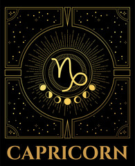 Wall Mural - black and gold illustration of capricorn sign