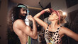 © konradbak - Sporty hipster couple home training