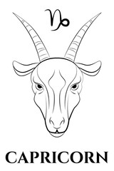 Wall Mural -  black and white illustration of capricorn