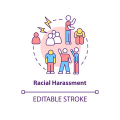 Wall Mural - Racial harassment concept icon. Racism in social situation abstract idea thin line illustration. Racist intimidating behaviour. Vector isolated outline color drawing. Editable stroke