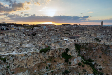 Wall Mural - Aerial view of Matera at sunset, the city of stones, in Basilicata. a landscape
 very beautiful