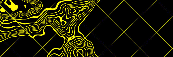Abstract Yellow topographic contour lines. 3D illustration.