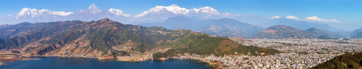 Poster - Annapurna and Manaslu himalayan range Pokhara Phewa lake