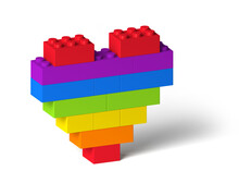 Rainbow Color Heart 3d Made Of Toy Building Blocks