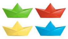 Set Of Color Folded Paper Boat. Vector Illustration.