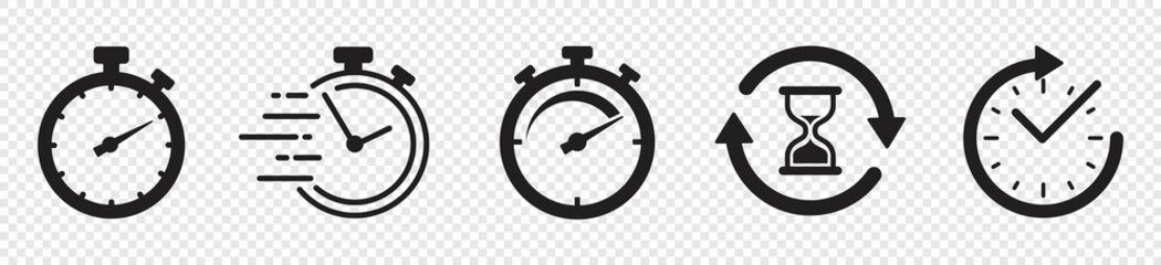 timers icon set on transparent background. stopwatch symbol. countdown timer vector illustration