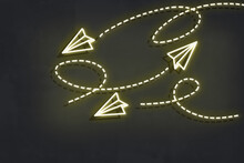 Messages To Target Audience. Yellow Neon Paper Plane.