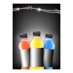 Canvas Print - Sports Energy Drink Creative Promo Banner Vector. Refreshment Energy Drink With Different Taste Blank Bottles And Metallic Barbed Wire Cord On Advertising Poster. Style Concept Template Illustration