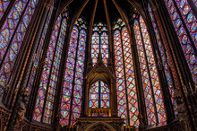 Interiors Of An Old Church With Stained Glass Windows