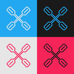 Canvas Print - Pop art line Paddle icon isolated on color background. Paddle boat oars. Vector