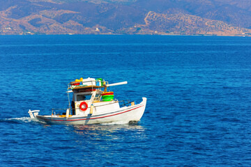 Wall Mural - Wooden fishing boat with driver