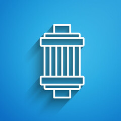 Sticker - White line Car air filter icon isolated on blue background. Automobile repair service symbol. Long shadow. Vector