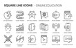 Online education related, square line vector icon set