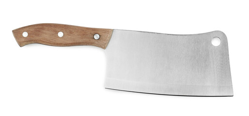 Wall Mural - Large sharp cleaver knife with wooden handle isolated on white