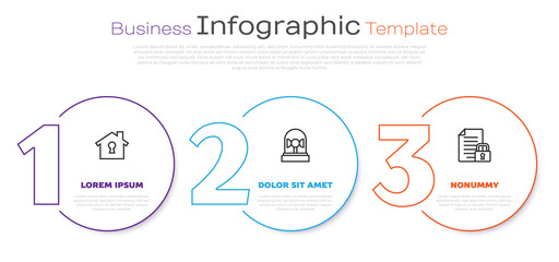 Sticker - Set line House under protection, Flasher siren and Document and lock. Business infographic template. Vector