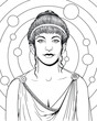 Hypatia line art portrait. She was a Hellenistic Neoplatonist philosopher, astronomer, and mathematician
