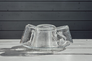 Washed glassware. Transparent glass cup.