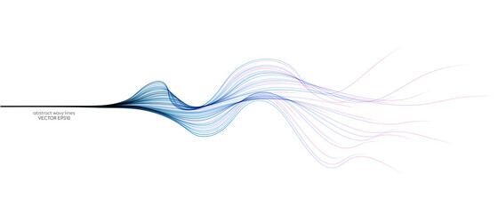 Poster - Vector abstract light lines wavy flowing dynamic in blue pink colors isolated on white background for concept of AI technology, digital, communication, 5G, science, music