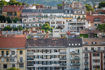 Old blocks of flats with houses seen from above in the city of Budapest - Hungary