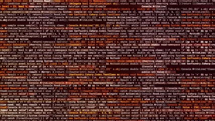 Canvas Print - computer digital screen with an abstract program code, seamless loop. animation. horizontal written 