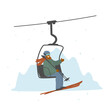 man skier in a ski lift isolated vector illustration graphic