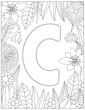 Letter C coloring page. Floral coloring.