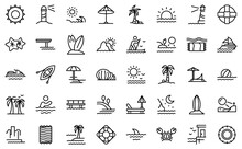Seaside Icons Set. Outline Set Of Seaside Vector Icons For Web Design Isolated On White Background