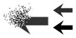 Fractured dot arrow left icon with wind effect, and halftone vector icon. Pixelated degradation effect for arrow left shows speed and movement of cyberspace objects.
