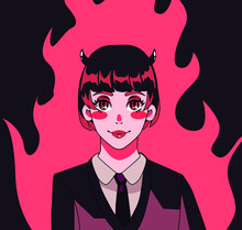 Demon Girl Character In The Suit With Necktie.
