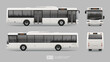Realistic Vector Passenger Bus for mockup, brand identity design and advertising presentation. White City Bus template isolated on grey background. Side view Long Passenger bus