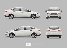 Realistic Business Car Sedan Isolated From Grey. Corporate Vehicle Template For Branding Mockup And Corporate Identity On Transport. Side View White Passenger Car