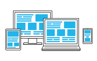 Simple illustration for cross platform web design. Vector icons electronic devices.
