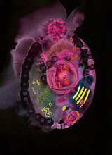 Virus And Cell, A Watercolor And Gouache Painting Of An Artistic Representation Of A Virus Entering A Single Cell.