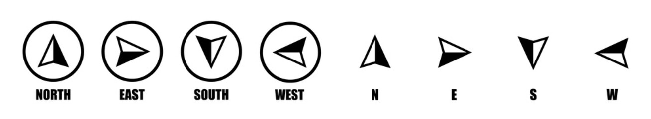 wind rose symbol icons of north, south, east and west