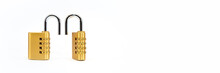 Code Lock. Close-up Of A Combination Lock With Chrome Numbers On A White Background. Security Concept